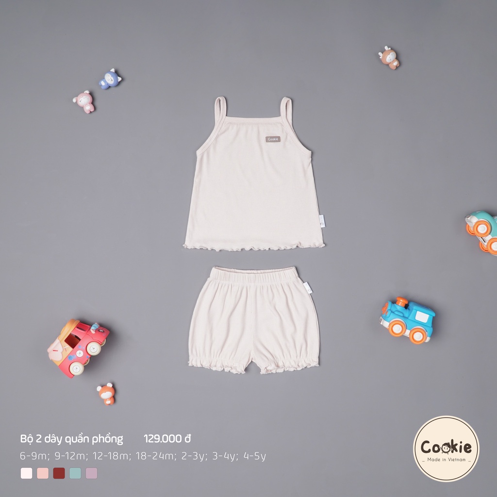 [COOKIE] Bộ quần áo trẻ em 2 dây cuốn bèo quần phồng size từ 6-9m đến 4-5y