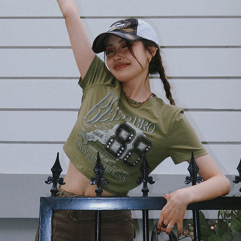 COZOK Áo Thun Ngắn Tay In Họa Tiết Rằn Ri Kiểu Vintage Cá Tính