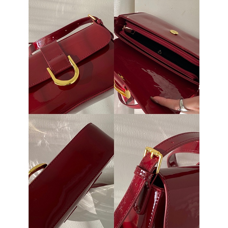 Túi Đeo Vai / Kẹp Nách Cài Khóa Thời Trang Retro Burgundy Horseshoe