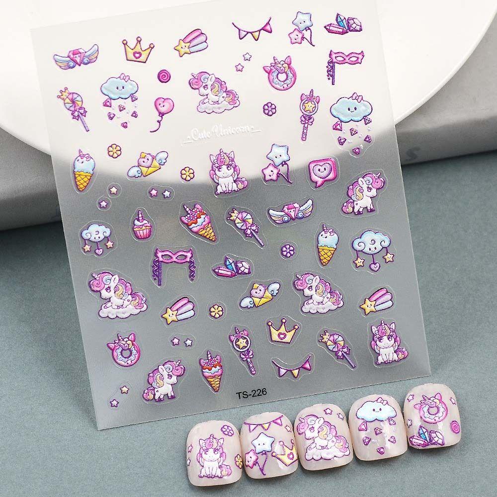 OCEANMAP Miếng Dán Trang Trí Móng Tay Hình Kỳ Lân Và Mèo Thời Trang