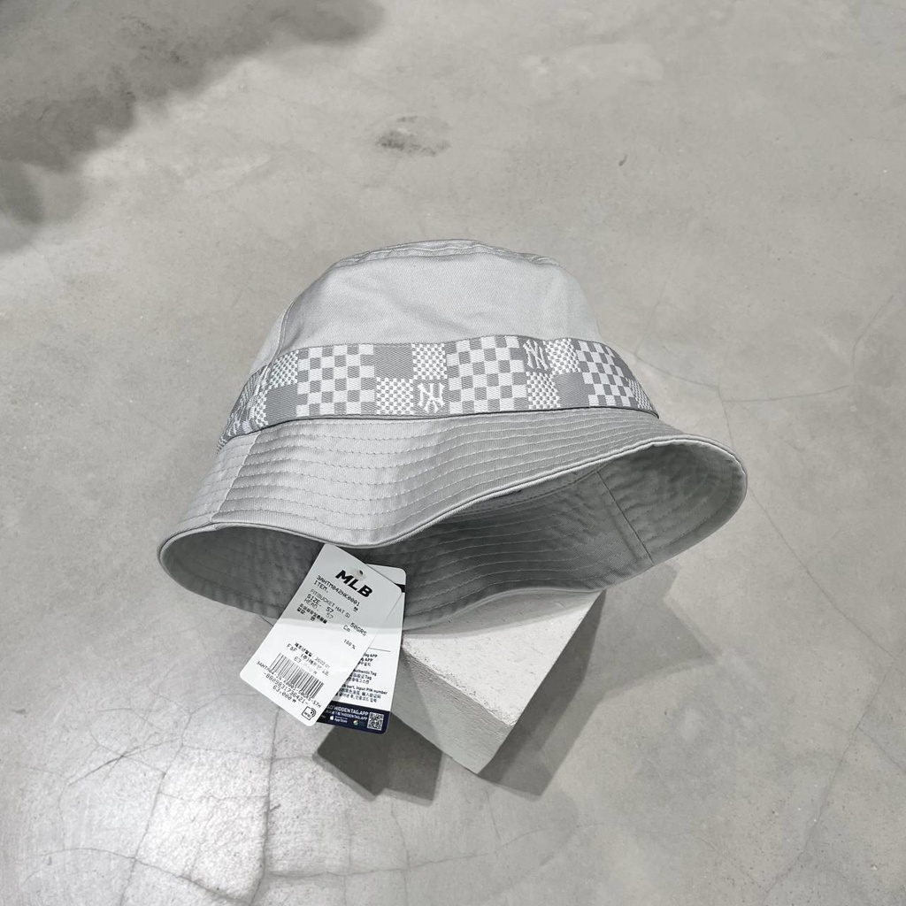 Nón MLB Bucket Hat Checker Board New York Yankees  màu Xám | PiuPiu Authentic