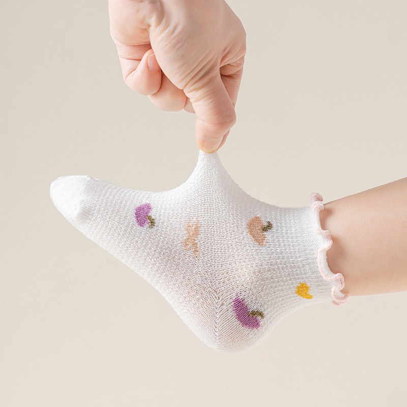 Set 5 Đôi Tất Lưới Mỏng Thoáng Khí Họa Tiết Hoạt Hình Dễ Thương Cho Bé Gái