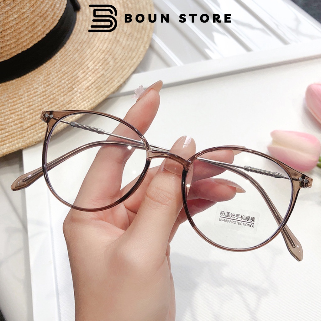 Gọng kính cận tròn nữ BOUN chống ánh sáng xanh chất liệu nhựa TR90 cao cấp phù hợp mọi khuôn mặt
