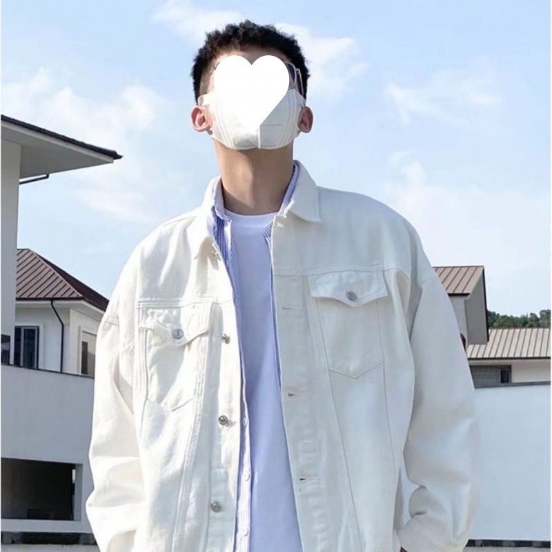 Áo Khoác Denim Màu Trắng Đen Phong Cách Hàn Quốc Thời Trang Xuân Thu Cho Nam