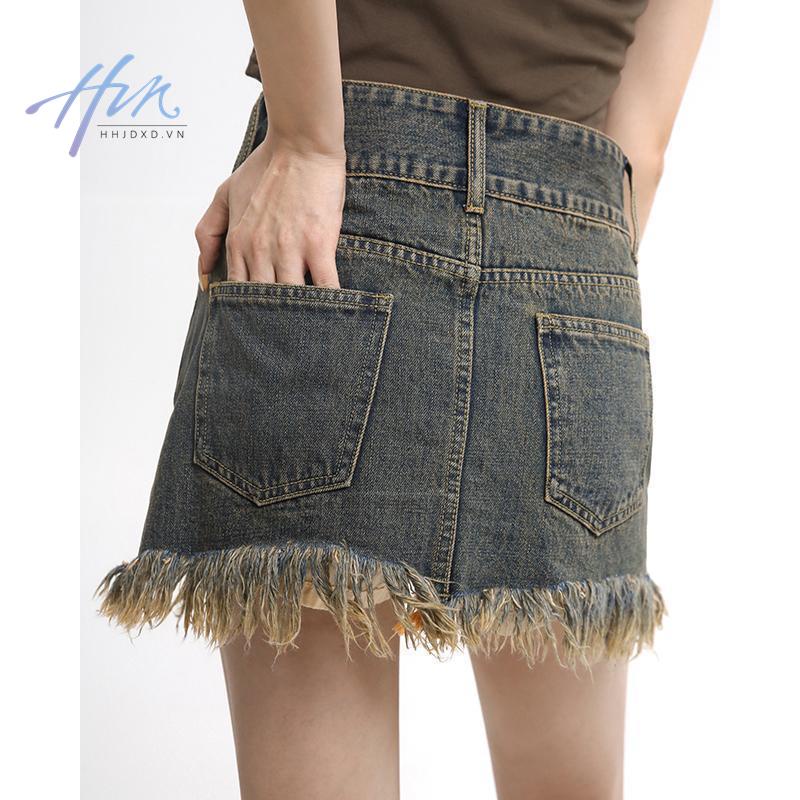 Chân Váy Denim Lưng Cao Phong Cách Retro Thời Trang Mùa Hè Dành Cho Nữ