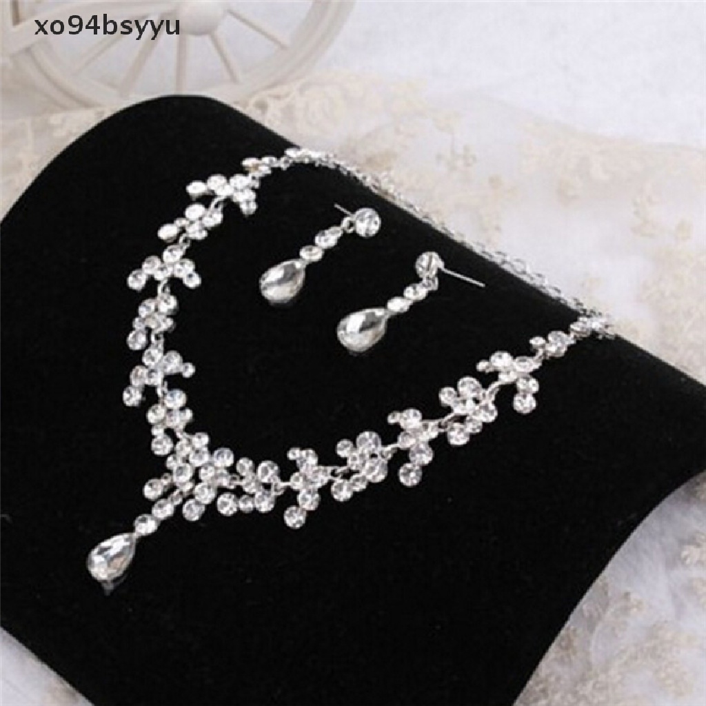 Bộ Vòng cổ + Bông Tai xo94bsyyu Bằng Bạc Đính Đá Pha Lê Cho Nữ