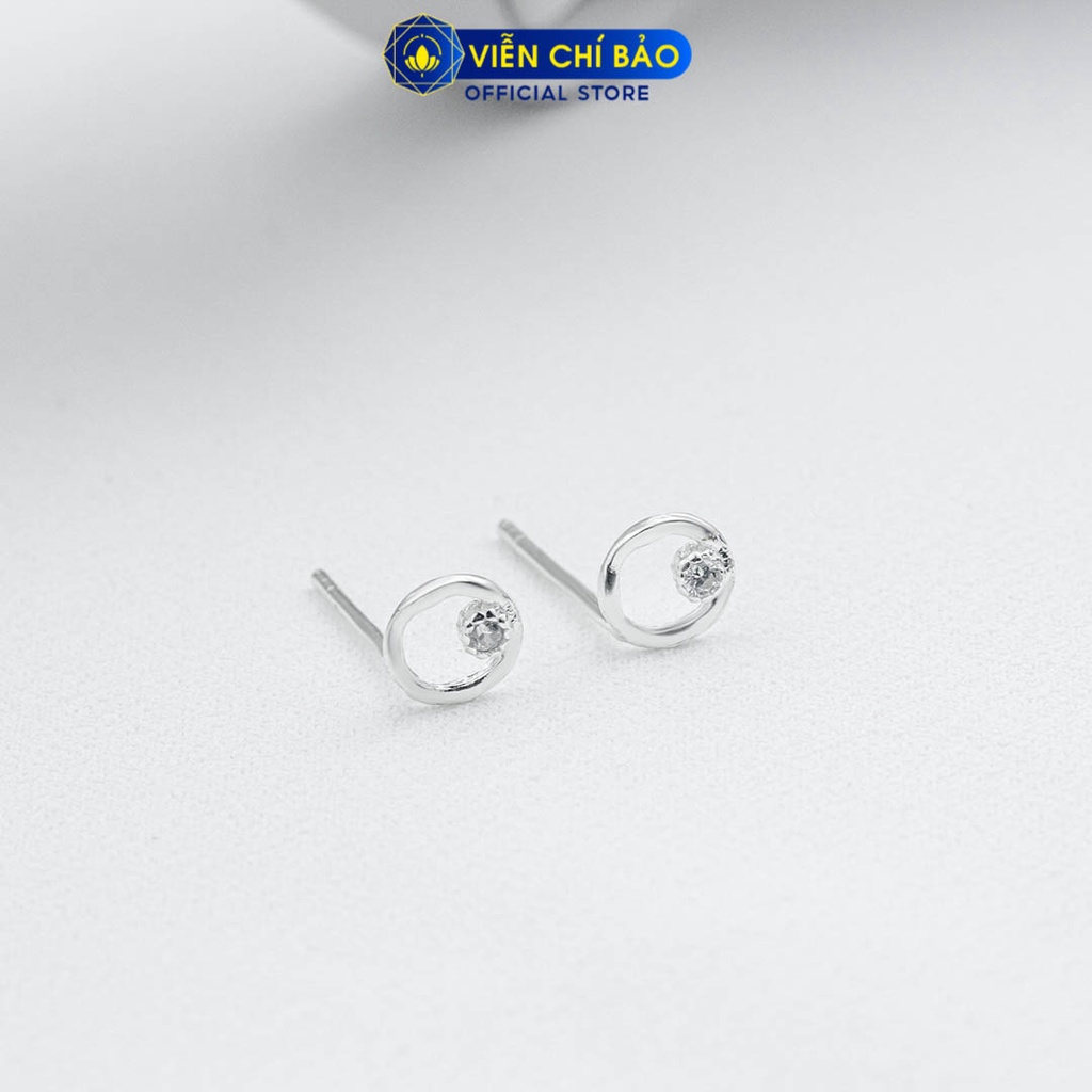Bông tai nữ tròn đính đá nhỏ chất liệu bạc 925 thời trang phụ kiện trang sức Viễn Chí Bảo E0105