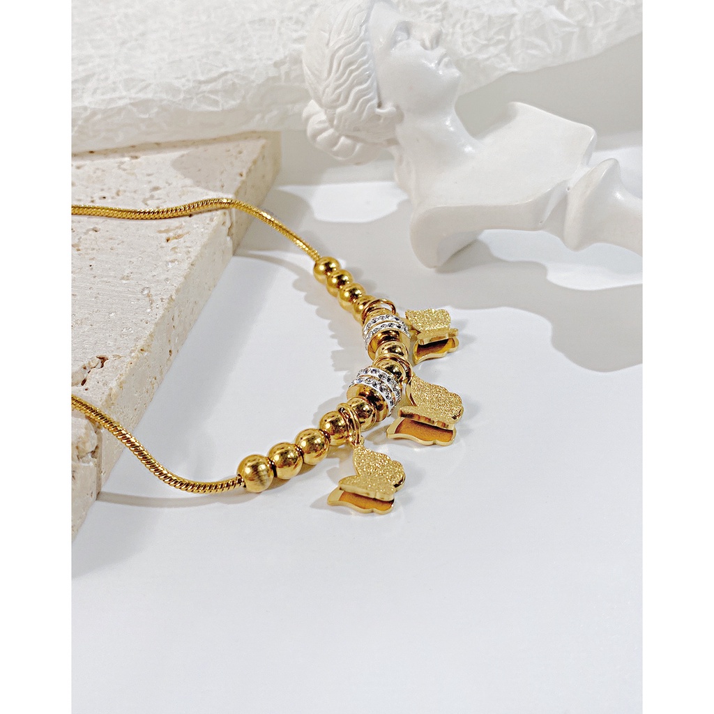 Vòng Tay Dây Rút Ba Chiều Hình Bướm Bằng Thép Không Gỉ Ánh Sáng Cao Thời Trang Sang Trọng