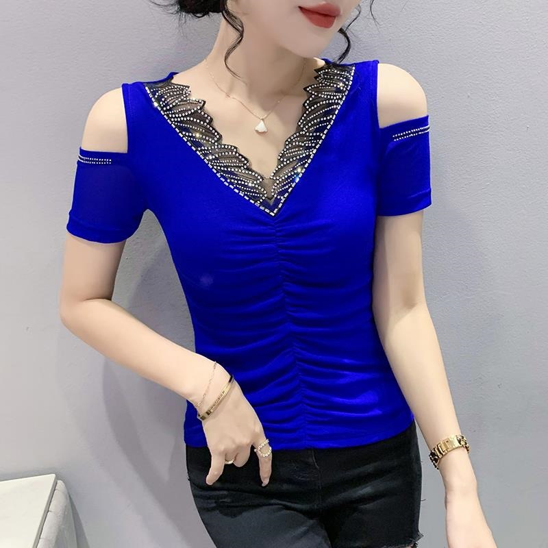 Áo Lưới Trễ Vai Tay Ngắn Đính Đá Thời Trang Mùa Hè Cho Nữ