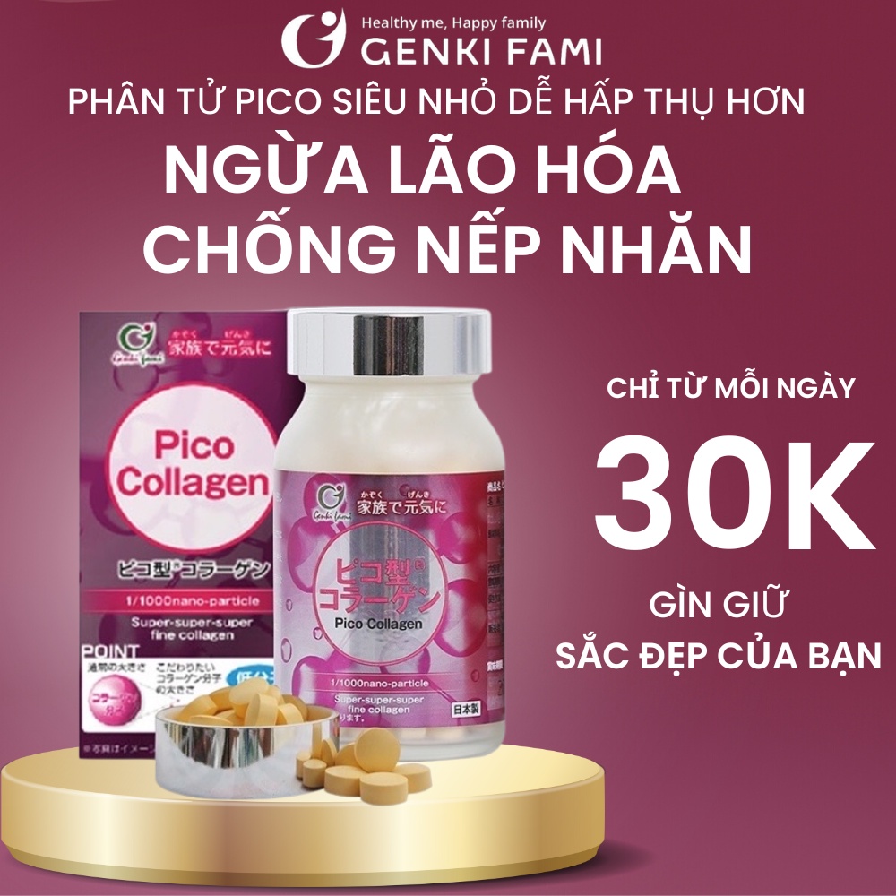 Collagen Nhật Bản Giúp Đẹp Da, Ngăn Ngừa Lão Hóa Sạm Nám Hỗ Trợ Tóc Nhanh Mọc Chắc Khỏe, Cân Bằng Nội Tiết Nữ Genki Fami