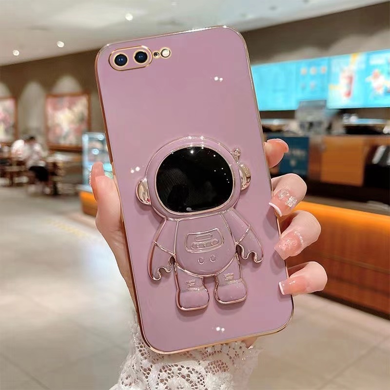 ốp điện thoại iphone 8 plus ốp điện thoại iphone 7 plus Ốp Điện Thoại Màu Trơn Có Giá Đỡ Hình Phi Hành Gia Cho Iphone 7 8 SE YHY