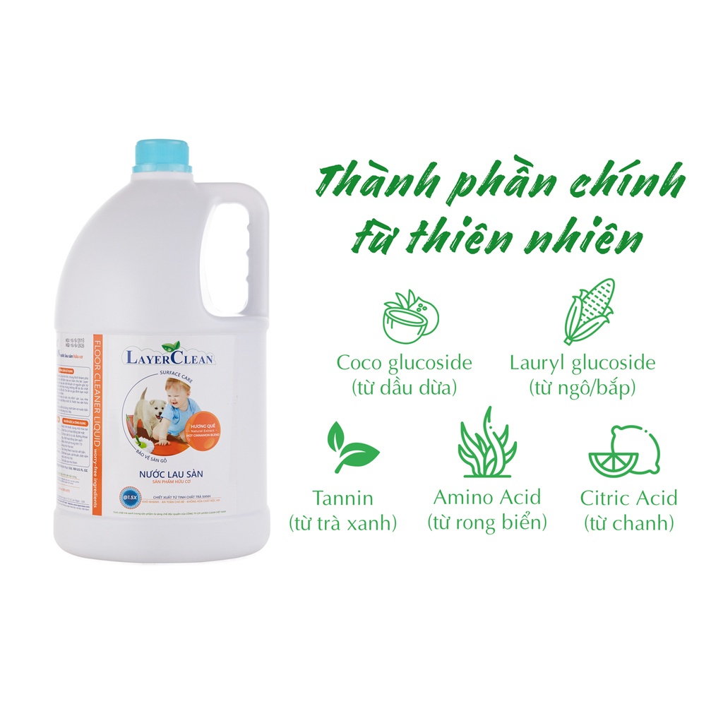 Nước lau sàn Layer Clean hữu cơ an toàn cho bé  can 5 lít hương gió biển, hương quế, hương nước hoa