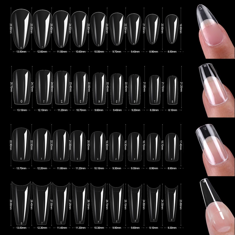 Hộp 480 móng tay giả UR SUGAR màu sắc trong suốt bảo vệ toàn diện