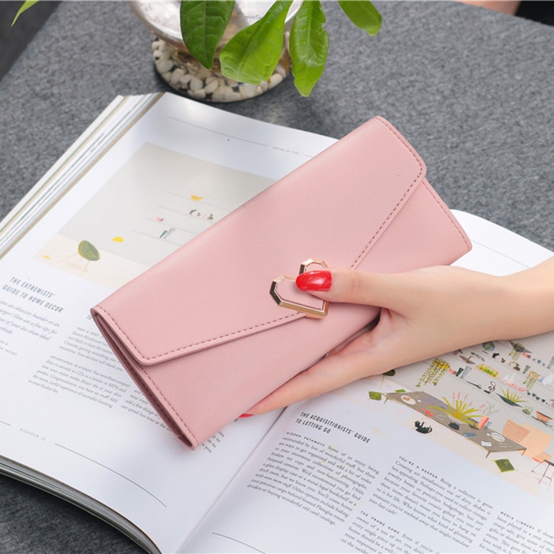 Ví Dài Sức Chứa Lớn Có Khóa Cài Hình Trái Tim Cho Nữ