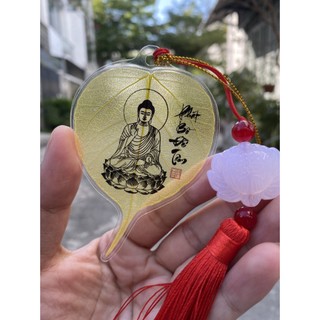 Lá bồ đề in hình phật THÍCH CA màu Vàng - Mang lại Bình An, May Mắn tuyệt đẹp - Tặng bao đựng