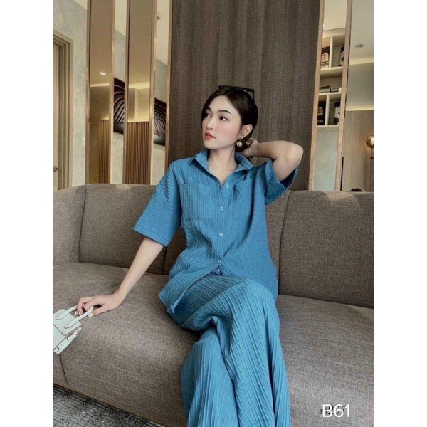 [3.3 Sales Freeship] Set bộ sơ mi đũi basic quần dài, set sơ mi tay lỡ quần ống rộng, bộ mặc nhà đi chơi chất đũi mtb