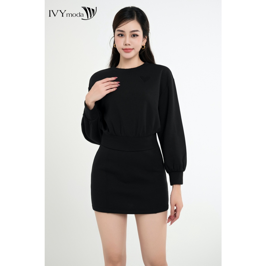 Áo thun bo gấu thêu họa tiết nữ IVY moda MS 58T0118