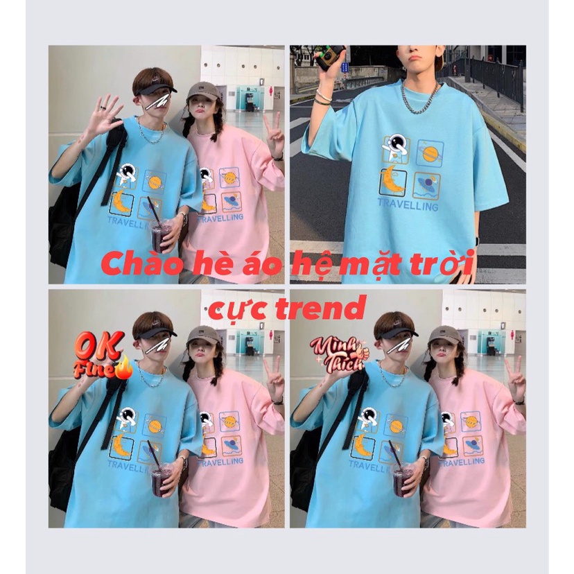 Áo phông áo thun hệ mặt trời unisex in 5D form thụng tay lỡ chất cotton xịn sò 2 màu Hồng, xanh.Phong cách thể thao HQ