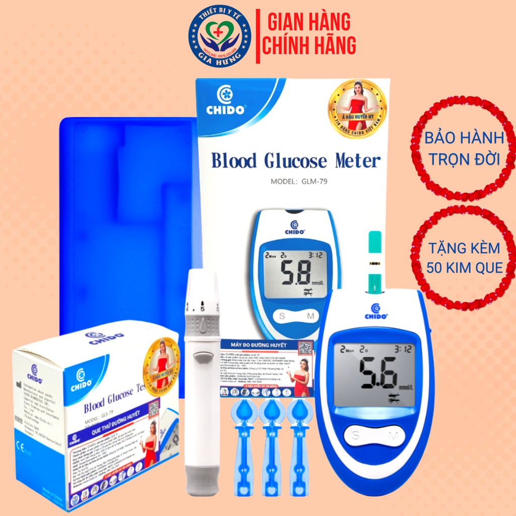 Máy đo đường huyết test thử tiểu đường Chido công nghệ Nhật Bản độ chính xác cao-Hàng chính hãng