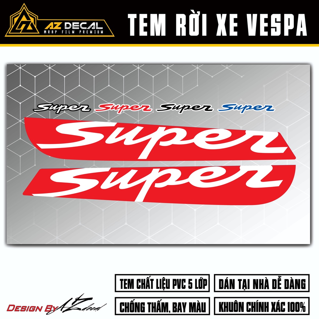 Tem Xe Vespa Sprint/Primavera/GTS Super | VP20 | Tem Rời Cắt Khuôn Sẵn, Chất Liệu PVC Cao Cấp