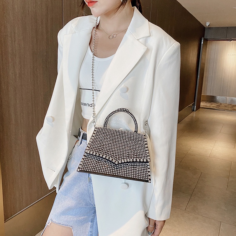 Mischa Túi Đeo Chéo Vai Hình Vuông Cỡ Nhỏ Bằng Da PU Đính Kim Cương Lấp Lánh Thời Trang Dễ Phối Đồ