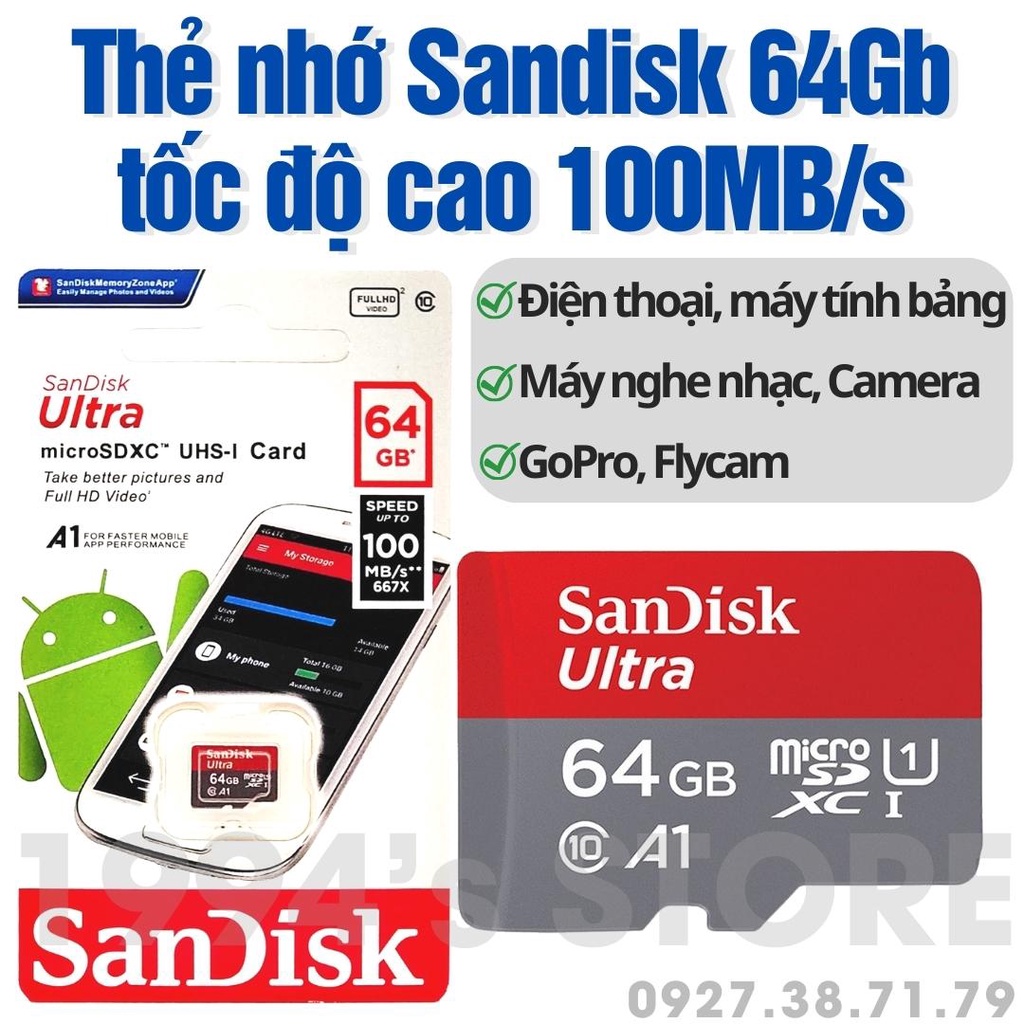 Thẻ nhớ microSDHC San.disk 32GB 64GB 100MB/s 667X dùng cho máy tính bảng, điện thoại, máy nghe nhạc, camera giám sát
