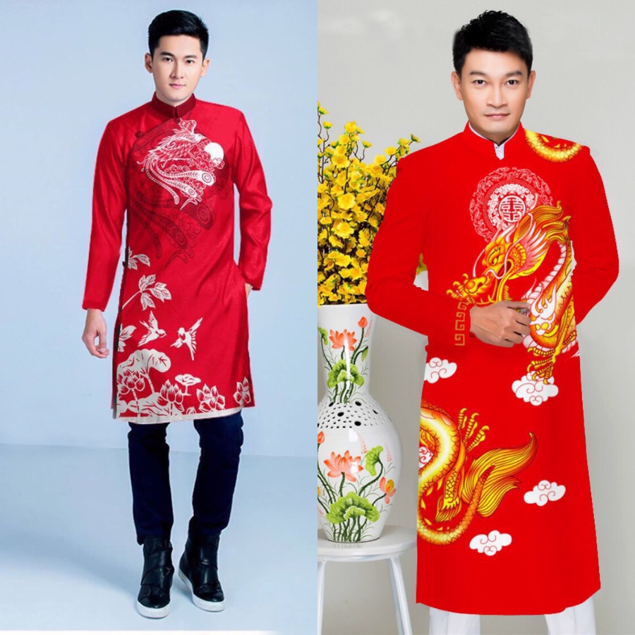 ÁO DÀI NAM TRUYỀN THỐNG TỪ 12 TUỔI - 16 TUỔI CÁCH TÂN HỌA TIẾT RỒNG PHƯỢNG MÀU ĐỎ MAY SẴN MẪU MỚI