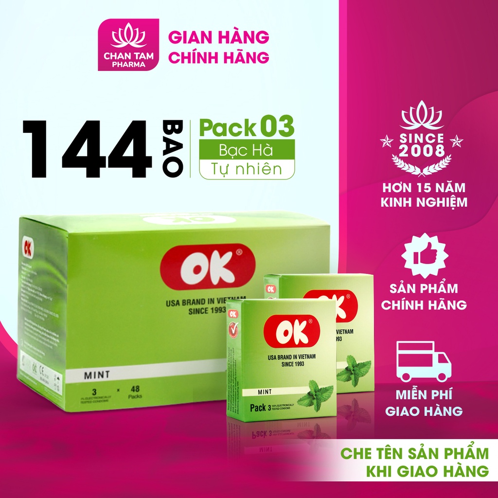 Bao cao su OK bạc hà – hộp 144 cái