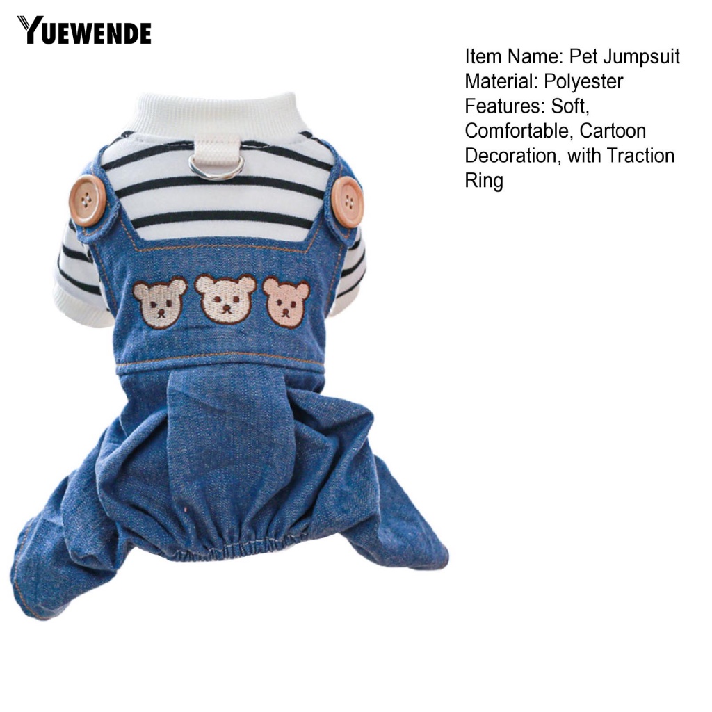 [Yue.z] Áo Liền Quần Denim Họa Tiết Gấu Hoạt Hình Mặc Hàng Ngày Cho Thú Cưng Bắt Mắt