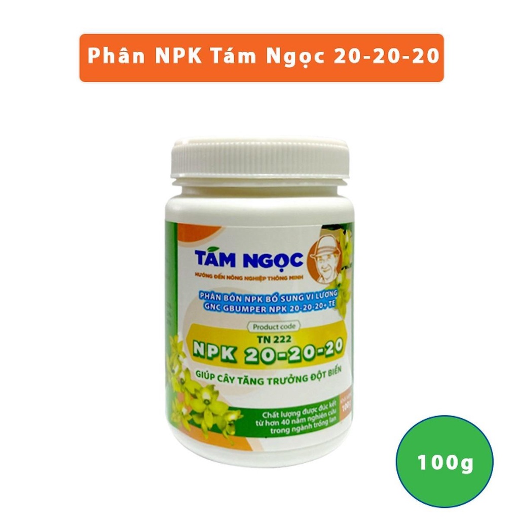 PHÂN BÓN LÁ NPK 20-20-20+TE TÁM NGỌC LỌ 100G - GIÚP CHO CÂY MẬP MẠNH, LÁ CĂNG BÓNG