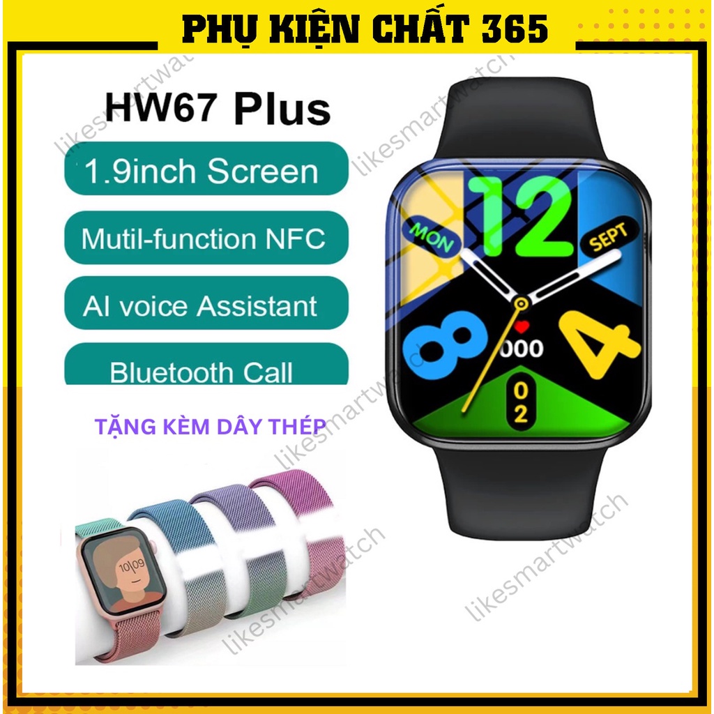 Đồng Hồ Thông Minh HW67 plus Viền Thép, Màn hình siêu đẹp mượt mà, nghe gọi, nhận thông báo, theo dõi sức khỏe