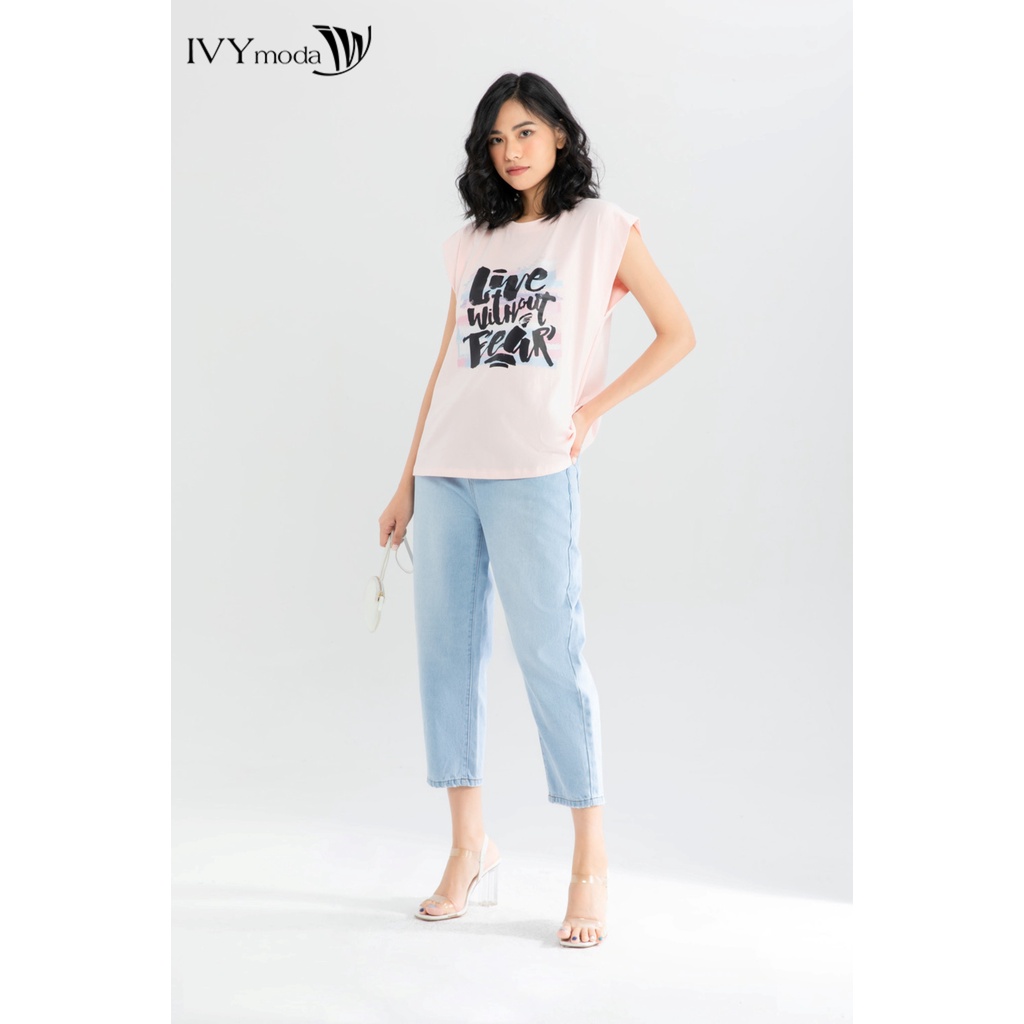 Quần baggy jeans nữ cạp bẻ IVY moda MS 25B8025