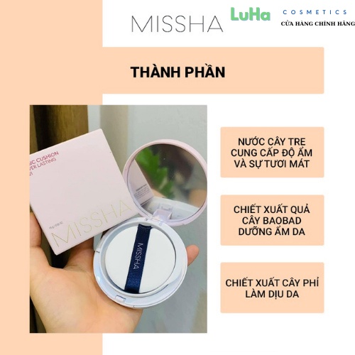 Phấn Nước Missha Magic Cushion tone 21, tone 23, Dưỡng ẩm, da bóng khỏe, căng mọng, Chỉ số chống nắng cao, luhacosmetics