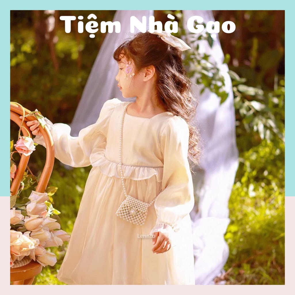 Đầm Xòe Tay Dài Cho Bé Gái, Váy Bé Gái Xòe Óng Ánh