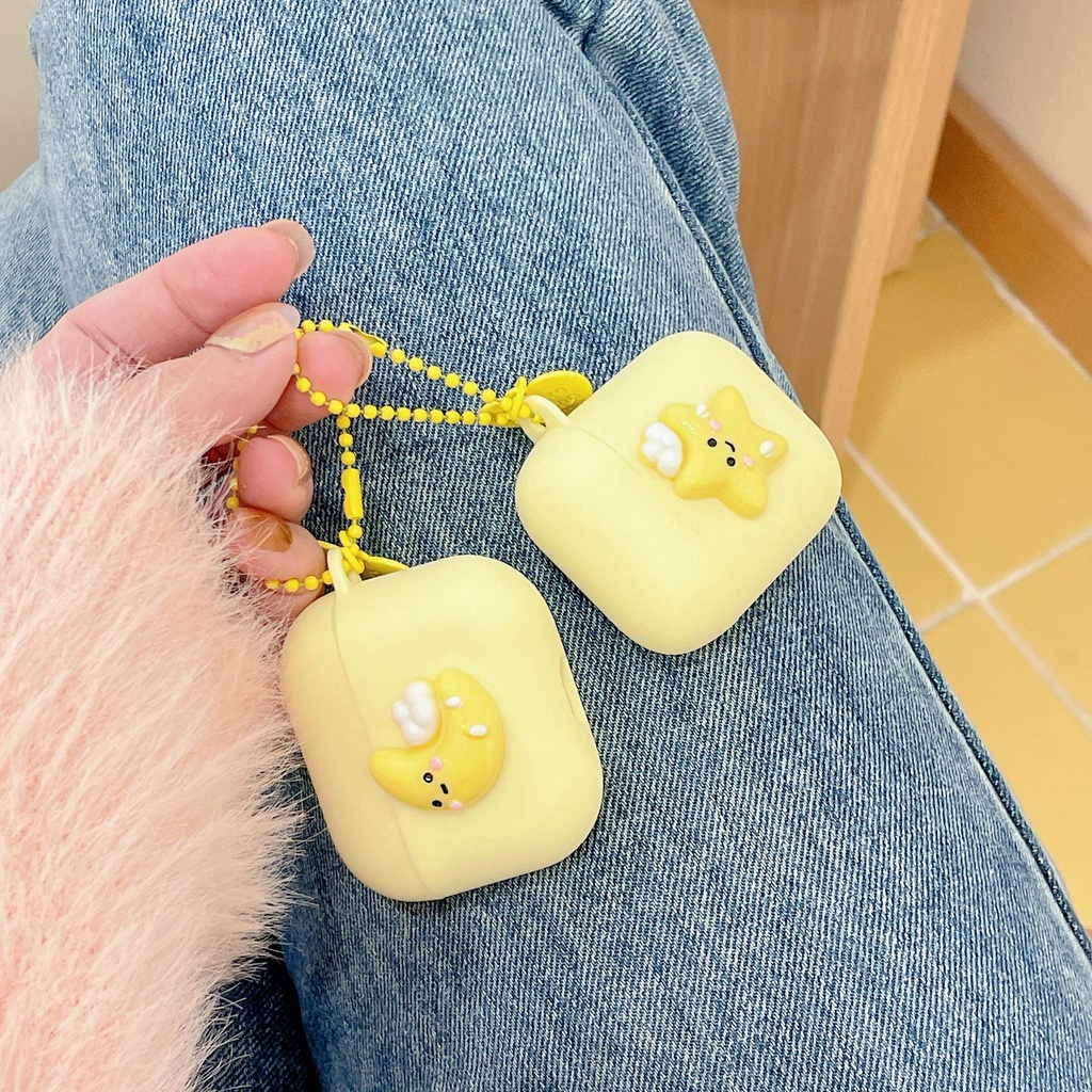 Vỏ Bảo Vệ Hộp Sạc Tai Nghe AirPods 1 2 3 Pro 2 2022 Bluetooth Không Dây Chất Liệu Silicon Mềm Chống Trầy Xước Hình Trăng Sao 3D Sáng Tạo