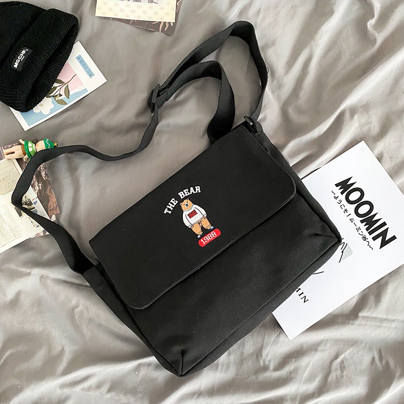 Túi Đeo Chéo Túi Vải Canvas Đeo Vai In Hình Gấu THE BEAR Phong Cách Hàn Quốc  MTT0313