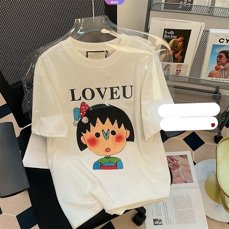 Áo Thun Cotton Tay Ngắn Dáng Rộng In Nhân Vật Hoạt Hình Maruko Phong Cách Nhật Bản Cho Bé Gái