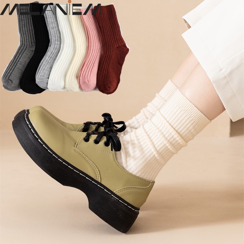 Đôi Vớ Cotton Len Dày Mềm Mại Họa Tiết Sọc Dọc Màu Trơn Thoáng Khí Thoải Mái Thời Trang Thu Đông