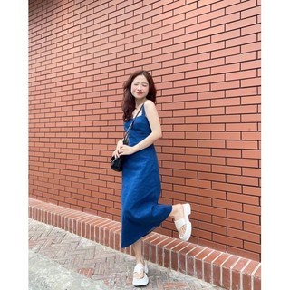 ĐẦM MIDI JEAN DENIM 2 DÂY SUÔNG