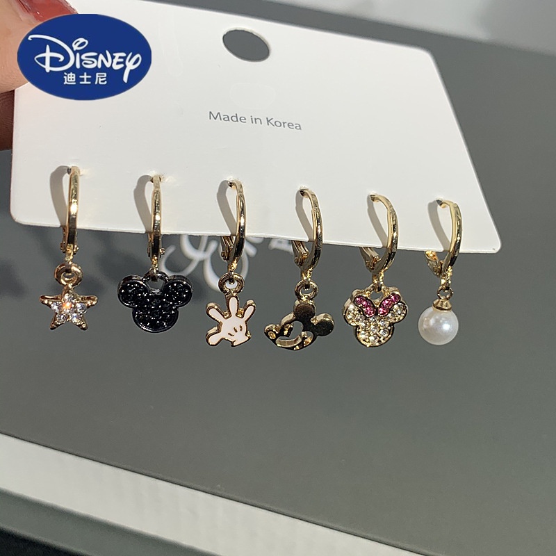 DISNEY Bông Tai Hình Chuột Mickey / Minnie Đính Ngọc Trai Dễ Thương Thời Trang Cho Nữ