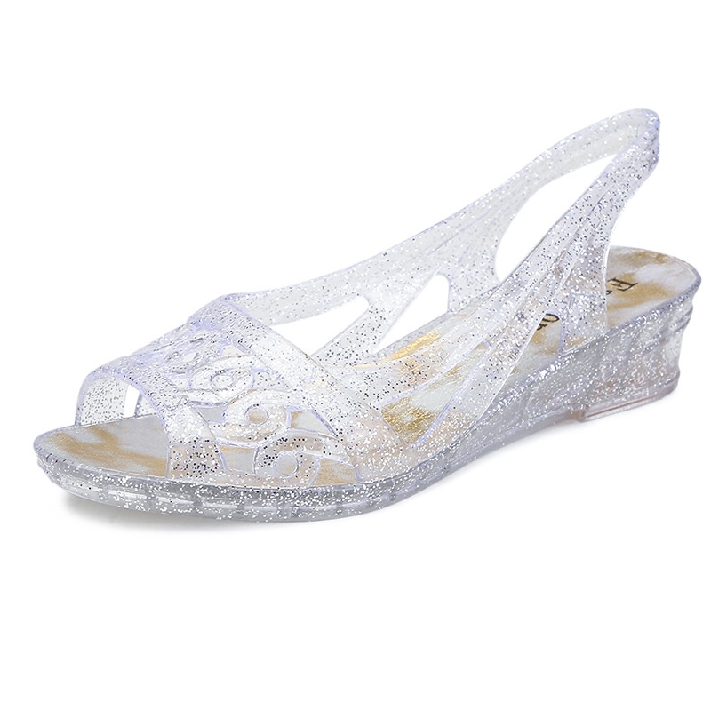 Giày Sandal Đế Xuồng Quai Trong Suốt Hở Mũi Đơn Giản Thời Trang Mùa Hè Dành Cho Nữ