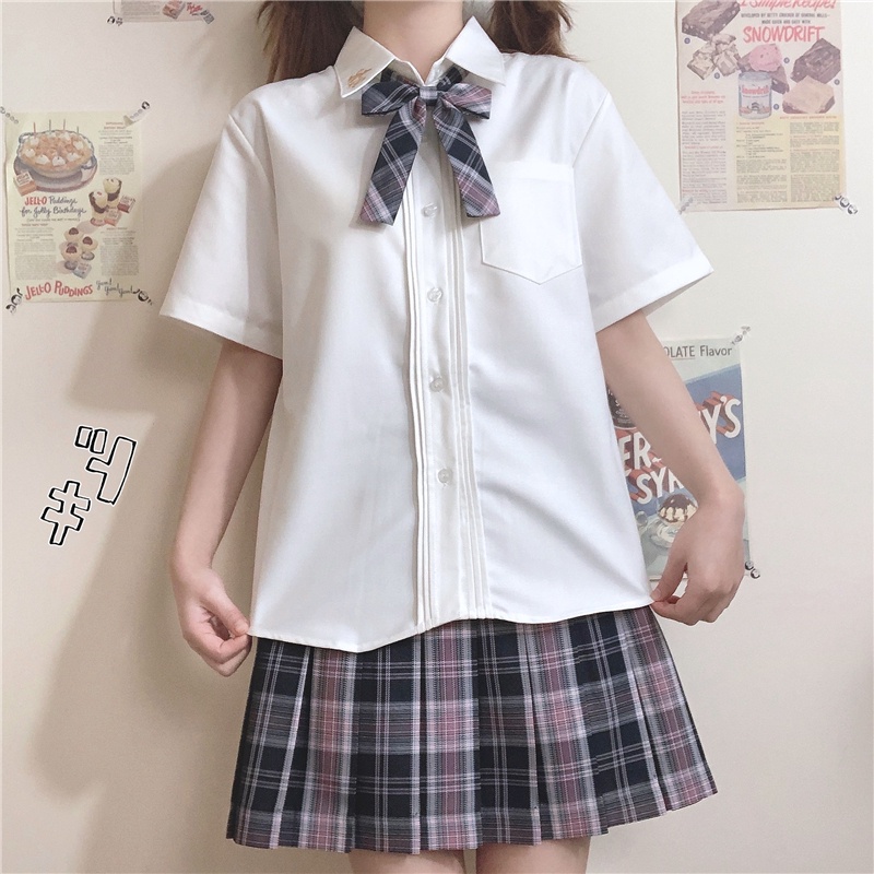 Áo Sơ Mi Đồng Phục Áo Sơ Mi Trắng Sữa Tay Dài Thêu Hoa Anh Đào Trung Bình Ling jk Cho Nữ