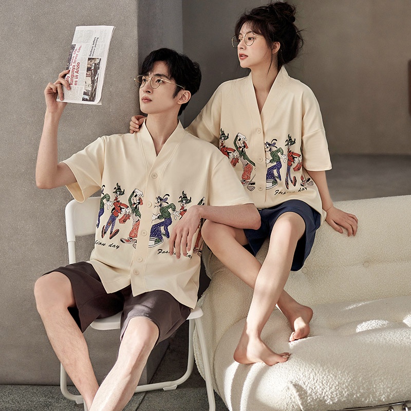 Bộ Đồ Ngủ Cotton Tay Ngắn In Hình Quái Vật Mắt To 2023 Dễ Thương Cho Cặp Đôi