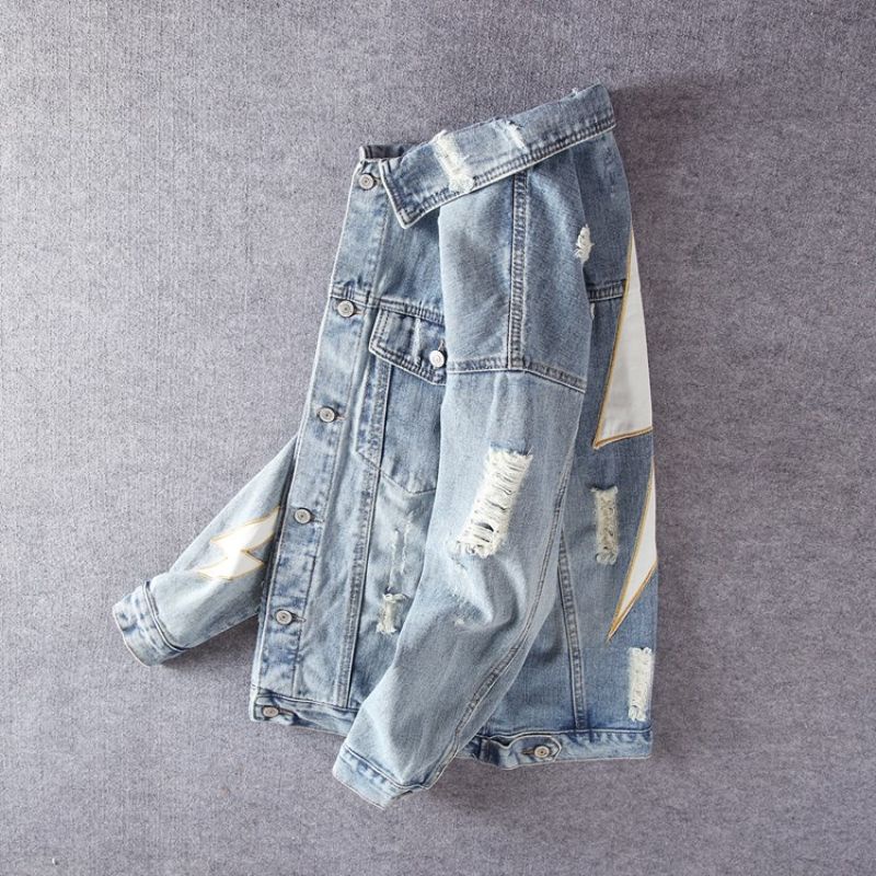 Áo Khoác denim Thêu Họa Tiết Thời Trang Thu Đông Phong Cách retro Mới Cho Nam