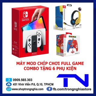 Máy Nintendo Switch Oled White Model - Máy chép tất cả các game miễn phí + Combo 6 phụ kiện
