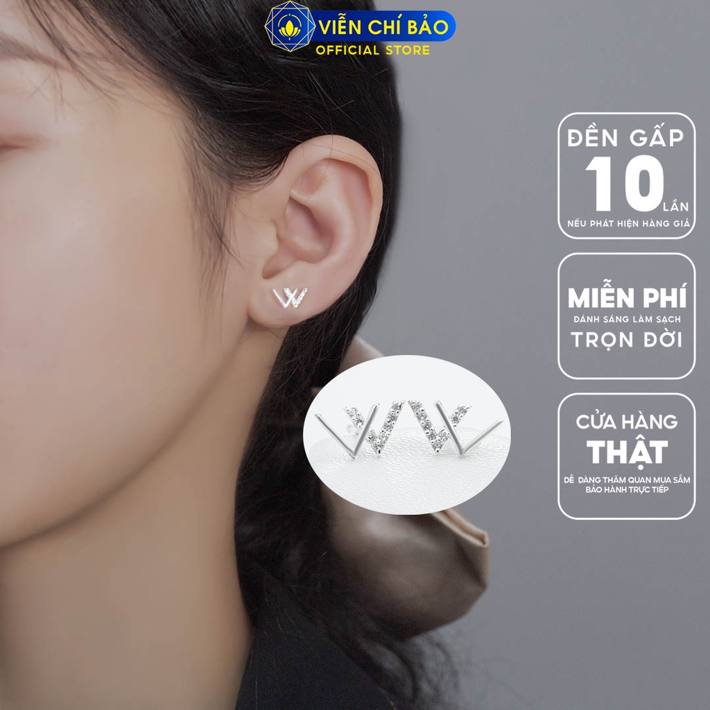 Khuyên tai bạc nữ chữ W chất liệu bạc 925 thời trang phụ kiện trang sức nữ Viễn Chí Bảo E096