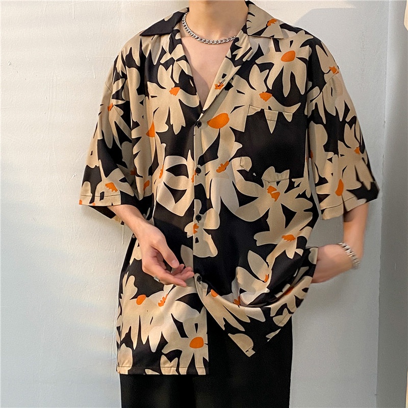Áo Sơ Mi Tay Ngắn Dáng Rộng In Họa Tiết Hoa Phong Cách Hawaii Thời Trang Mùa Hè Chất Lượng Cao Cho Nam