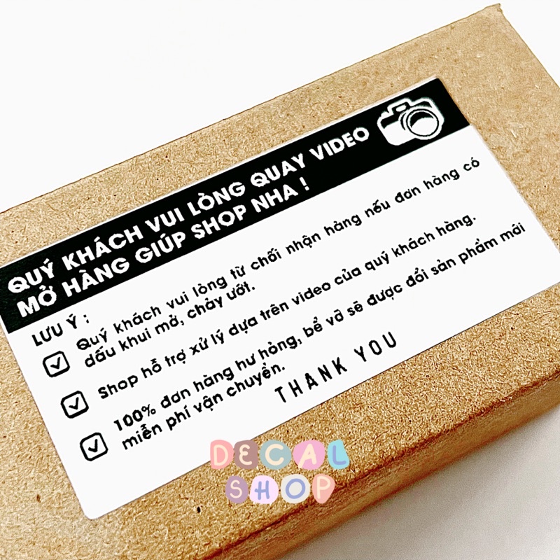 50-100 Tem, Nhãn Dán QUAY VIDEO MỞ HÀNG - Size 8*4cm - Có Keo Sẵn