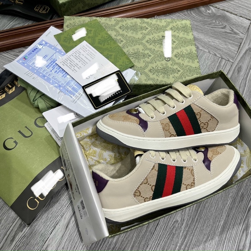 Full box+quà tặng🎁Giày sneaker Gucci SC nâu nhạt thể thao nam nữ