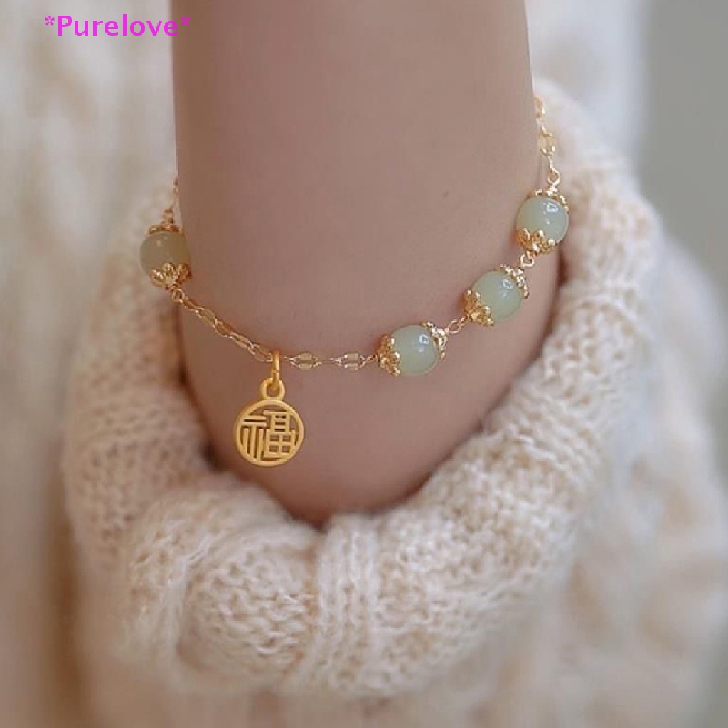 Purelove &gt; Vòng Tay Ngọc Bích Nhân Vật May Mắn Hetian Cổ Điển Dễ Phối Đồ Thời Trang Cho Nữ Mới